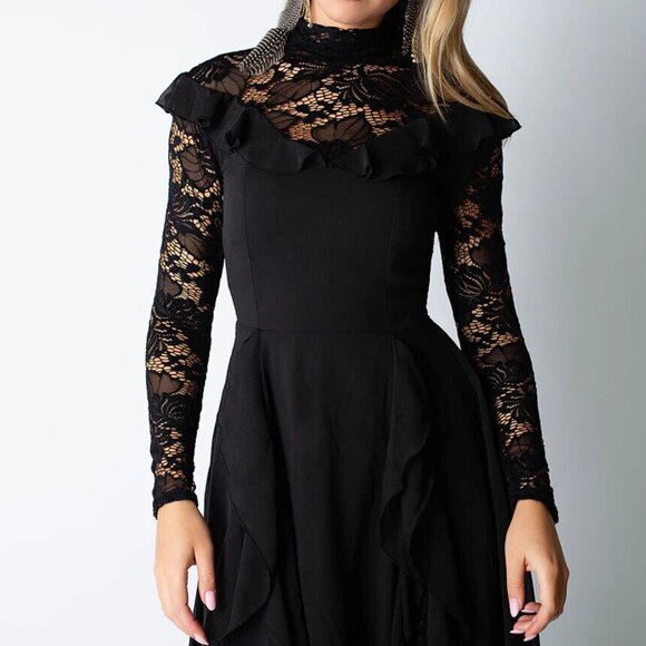 Goth Ruffle Lace Boho Witchy Sveta Dress in Black Sveta - Picture 2 of 4